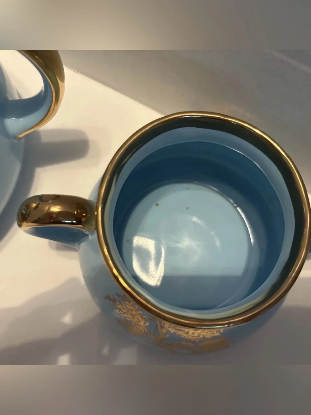 Vintage Robins' Egg Blue Gold Pagoda Scenes Gibsons Teapot England Set 4pc